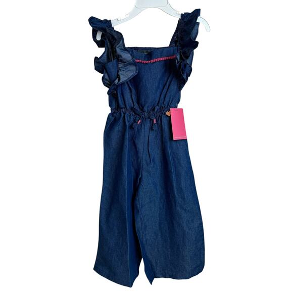 Vince Camuto NWT Girls Toddler 4T Denim Pant Jumper Sleeveless Overall Smock - Picture 1 of 7